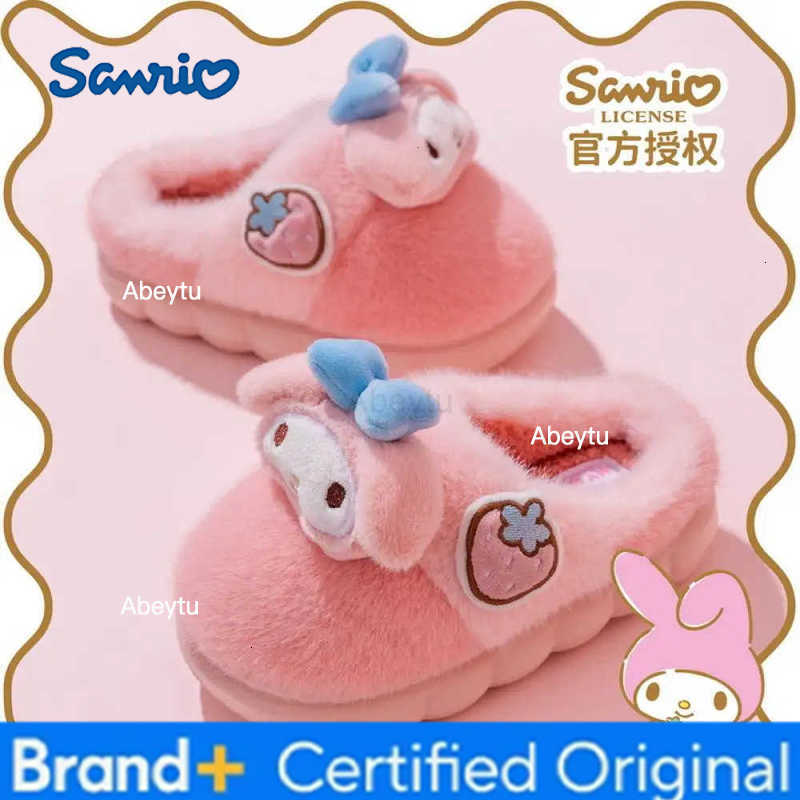 Sanrio Kawaii Hello Kitty Fluffy Slippers Sanrios Kids Women Winter Shoes Anime My Melody Cute Anti Slip Indoor Plush Cotton Slippers H251230