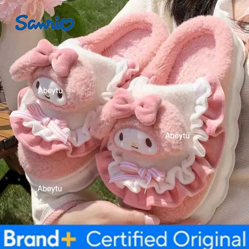 Sanrio Sanrioed Hello Kittys Cotton Slippers Cartoon Kuromi Cinnamoroll Winter Indoor Home Slippers Thick Sole Keep Warm Cotton Shoes H251230