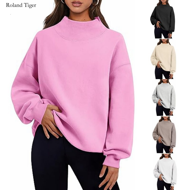 Roland Tiger 2024 Autumn Winter New Fashion Casual Fleece Sweater Women Thick Half High Collar Loose Fit Women's Sweatshirt
