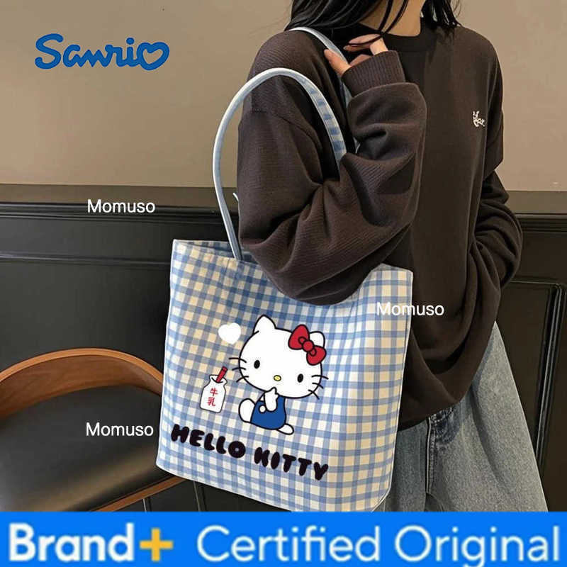 Sanrio Hello Kitty Womens Shoulder Bags Plaid shoulder handbags New Cat Kawaii Canvas Handbag cartoon-themed canvas tote bag H251230