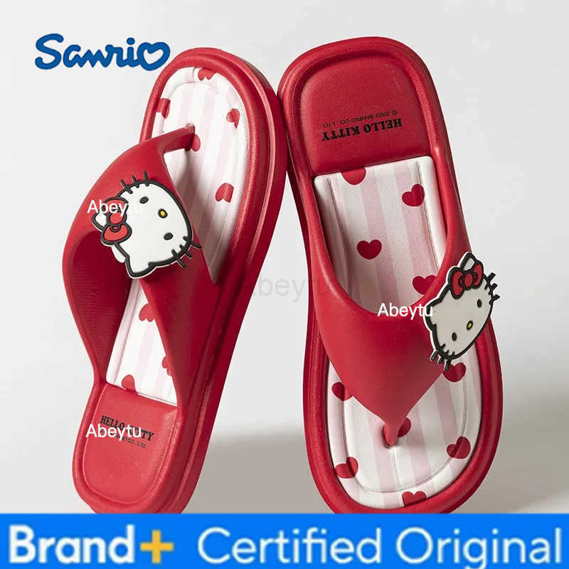 Sanrio Hello Kitty Flip Flop Girls Summer Outdoor Indoor Flat Sandals Kuromi My Melody Cartoon Beach Sandals Fashion Soft Sole H251230