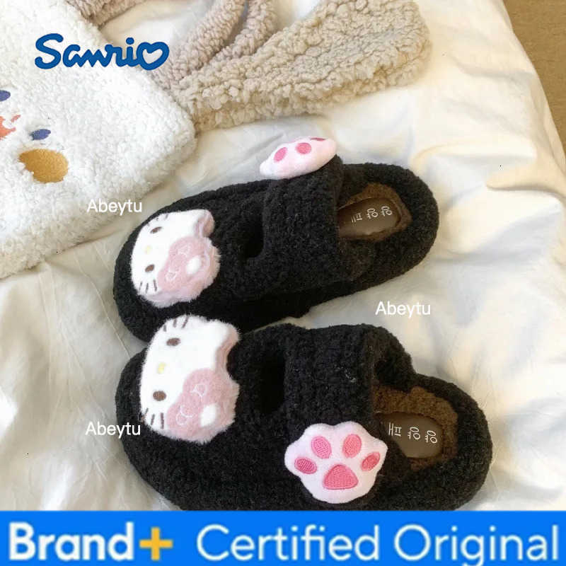 Sanrio Ins Hello Kittys Cotton Slippers for Girl Kuromi Sanrios Cute Parent-Child Fur Slippers New Autumn Winter Kawaii Home Shoes H251230