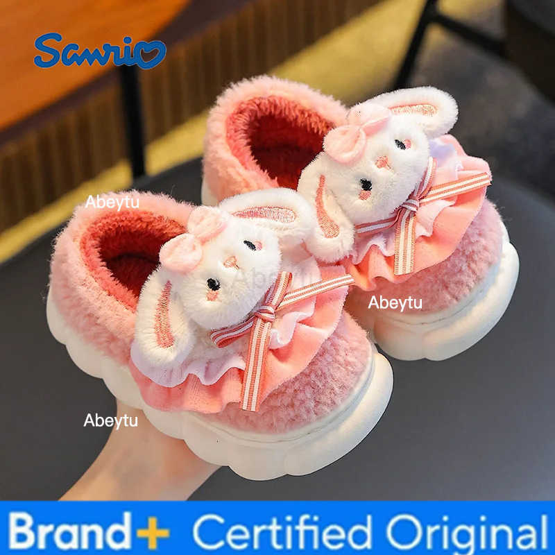 Sanrio KidsSlippers Cartoon Fluffy Fashion Winter Shoes For Children Anti-slip Thick Bottom Home Slipper Warm Pink Blue Size 24-41 H251230