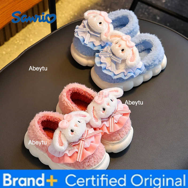 Sanrio KidsSlippers Cartoon Fluffy Fashion Winter Shoes For Children Anti-slip Thick Bottom Home Slipper Warm Pink Blue Size 24-41 H251230