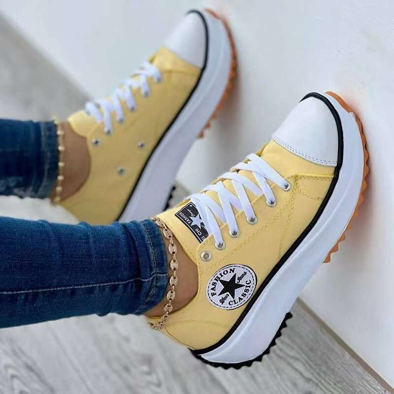 Spring New Low-top Thick-soled Canvas In-stock Platform Sole Plus-size Women's Shoes