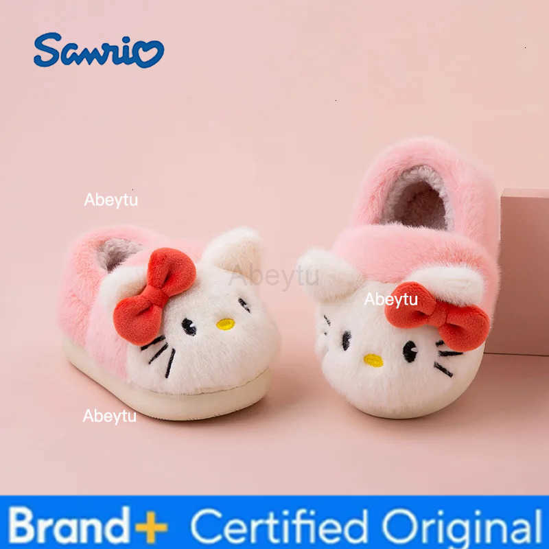 Sanrio KidsSlippers House Shoes Cartoon Hello Kitty Winter Shoes For Children Warm Cotton Fur Anti-slip White Pink Shoes Size13cm-18cm H251230