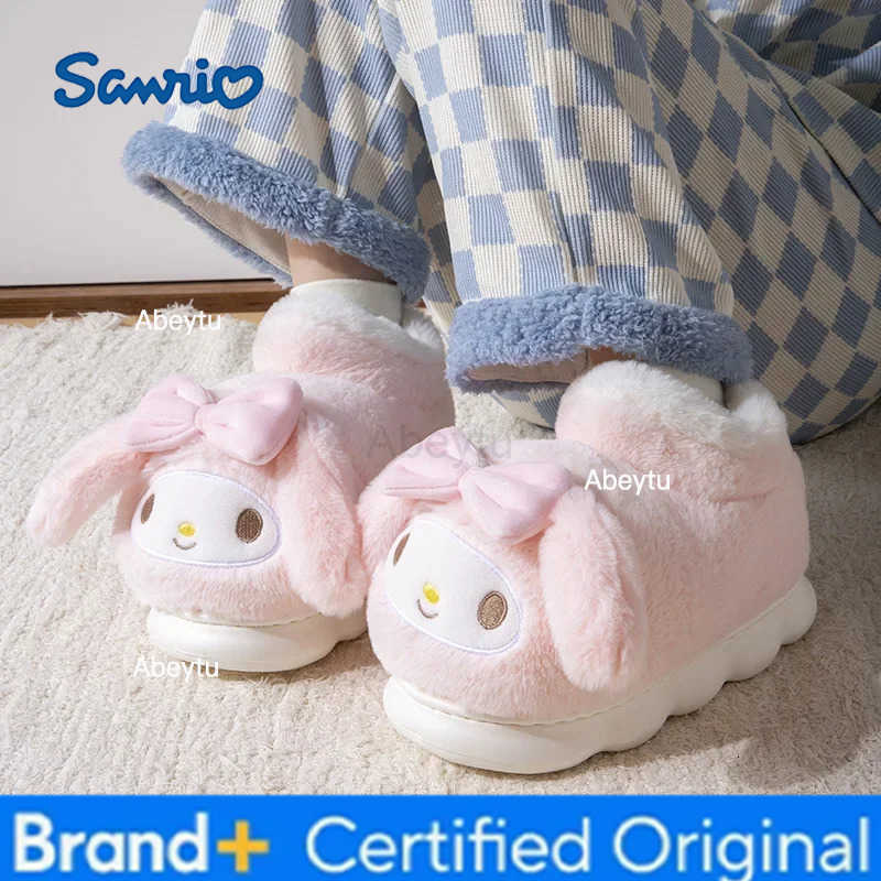 Sanrio My Melody Cotton Slippers Girl Winter Include Heel Student Thicken Velvet High New Thick Sole Anti-Slip Cotton Shoes H251230