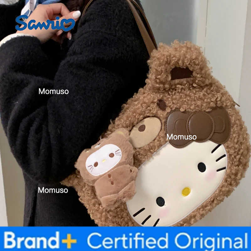 Sanrio Anime Hello Kitty Large Capacity Leopard Print Shoulder Bag Kawaii Plush Handbag Sweet Crossbody Bag for Women Gift for Friends H251230