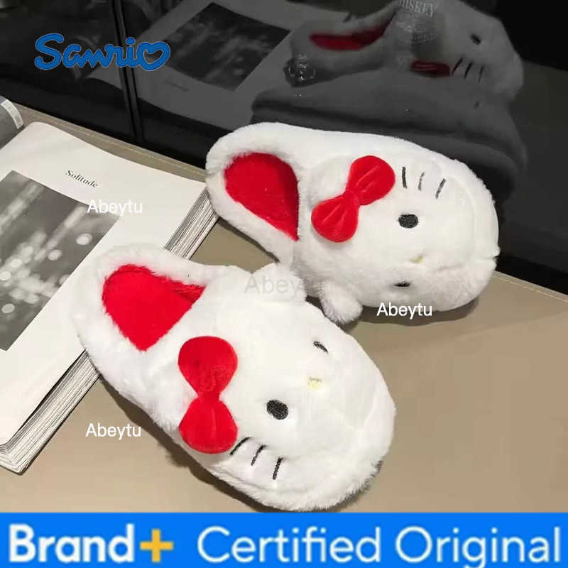 Sanrio Cute Plush Slippers Hello Kitty Cartoon Kawaii Student Autumn Winter Bedroom Soft Padded Plush Bedroom Aldult Shoes Girls Xmas H2512301