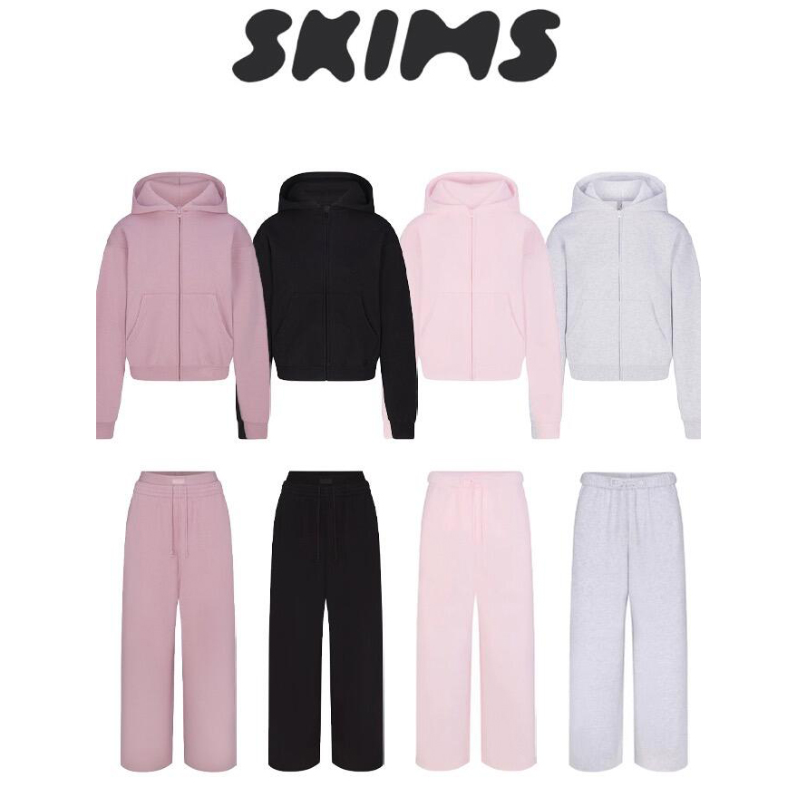 26 top Skims Sets Women's Set Outfit Classic Zip Up Hoodie Pink Jacket Full Zip + Pants Sweatpants Sweat Long Clothes Outfit Sports Sportswear Yoga U-neck sleeveless 5a6s