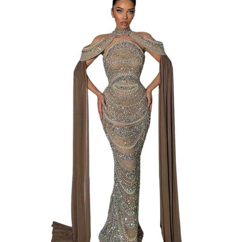 Luxury Evening Prom Dress Luxury Kosovo Beaded Gowns with Cape for Party 2026 Customized