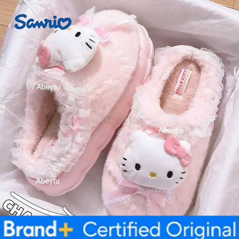 Sanrio New Sanrioed Hello Kittys Cotton Slippers Cartoon Kuromi Cinnamoro Cute Winter Indoor Home Slippers Thick Sole Warm Cotton Shoes H251230