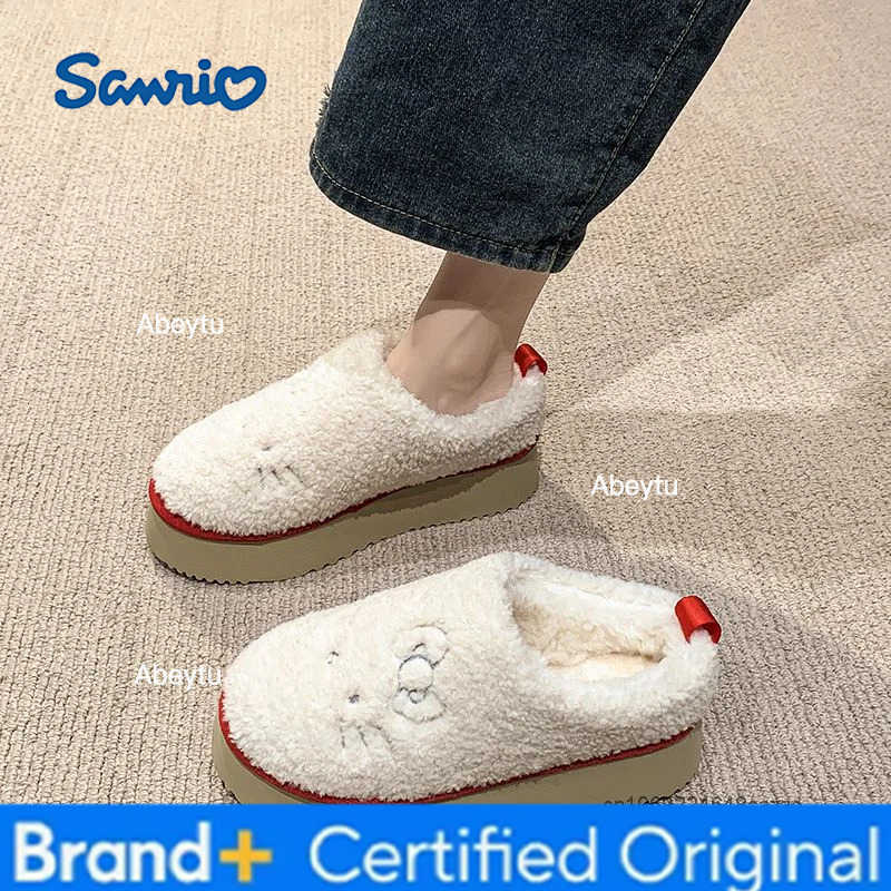 Sanrio Hello Kitty Sweet Plush Slippers Winter New Fashion Thick Sole Home Cotton Shoes Korean Version Trend Versatile Slippers H251230