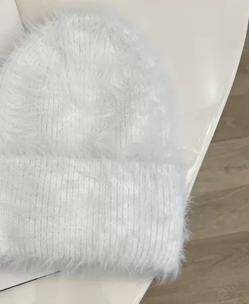 Fluffy Alpaca Wool Beanies Women Warm Knitted Hat Winter Bonnet 241122
