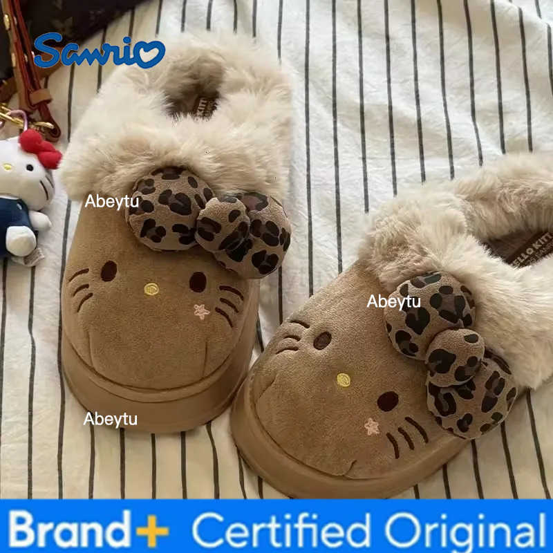 Sanrio Autumn Winter Hello Kitty Slippers For Women Plush Kawaii Cute Home Warm Cotton Slippers Cartoon Home Indoor Shoes Gifts H251230111