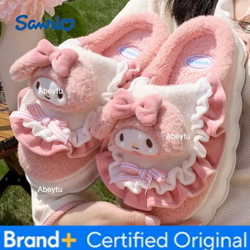 Sanrio Hello kitty kuromi My melody Cinnamoroll cartoon cotton slippers autumn and winter home cute kawaii warm plush slippers H251230