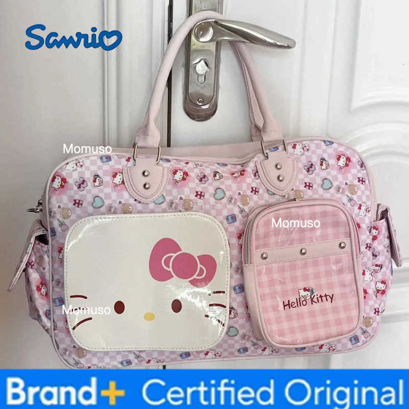 Sanrio New Cute Hello Kitty Travel Bag Anime Girl Handbag Duffle Bag Women Gift Kawaii Portable Crossbody Pu Glossy Travel Bag H251230