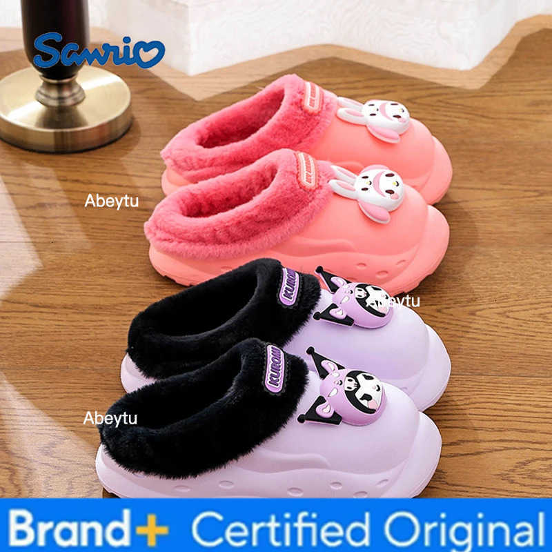 Sanrio Anime Hello Kitty Autumn/winter My Melody Cotton Slippers Cinnamoroll Cartoon Anti Slip Plush Slippers Kuromi Warm Slippers Gift H25123011