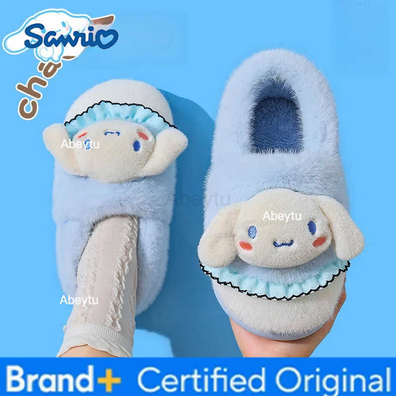 Sanrio Kids Slippers House Shoes Cartoon Kuromi With Heel Cover Winter Shoes For Girls Warm Anti-slip Pink Pruple Shoes Size 35-41 H25123011