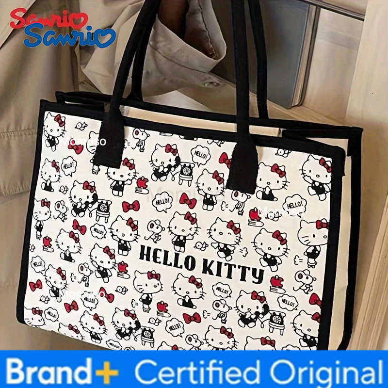 Sanrio Hello Kitty Canvas Bag Tote Bag Shoulder Storage Makeup Pouch Anime Handbag Travel Shopping Bag Kid Schoolbag Girl Gift H251230