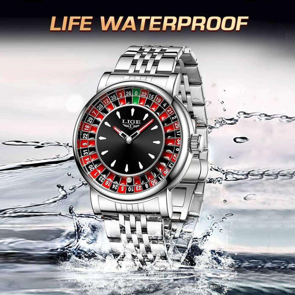 LIGE Creative Luxury Watches Roulette Game Dial Fashion Mens Watch Waterproof Luminous Quartz Wristwatches Rolling Ball+Box 25M1230