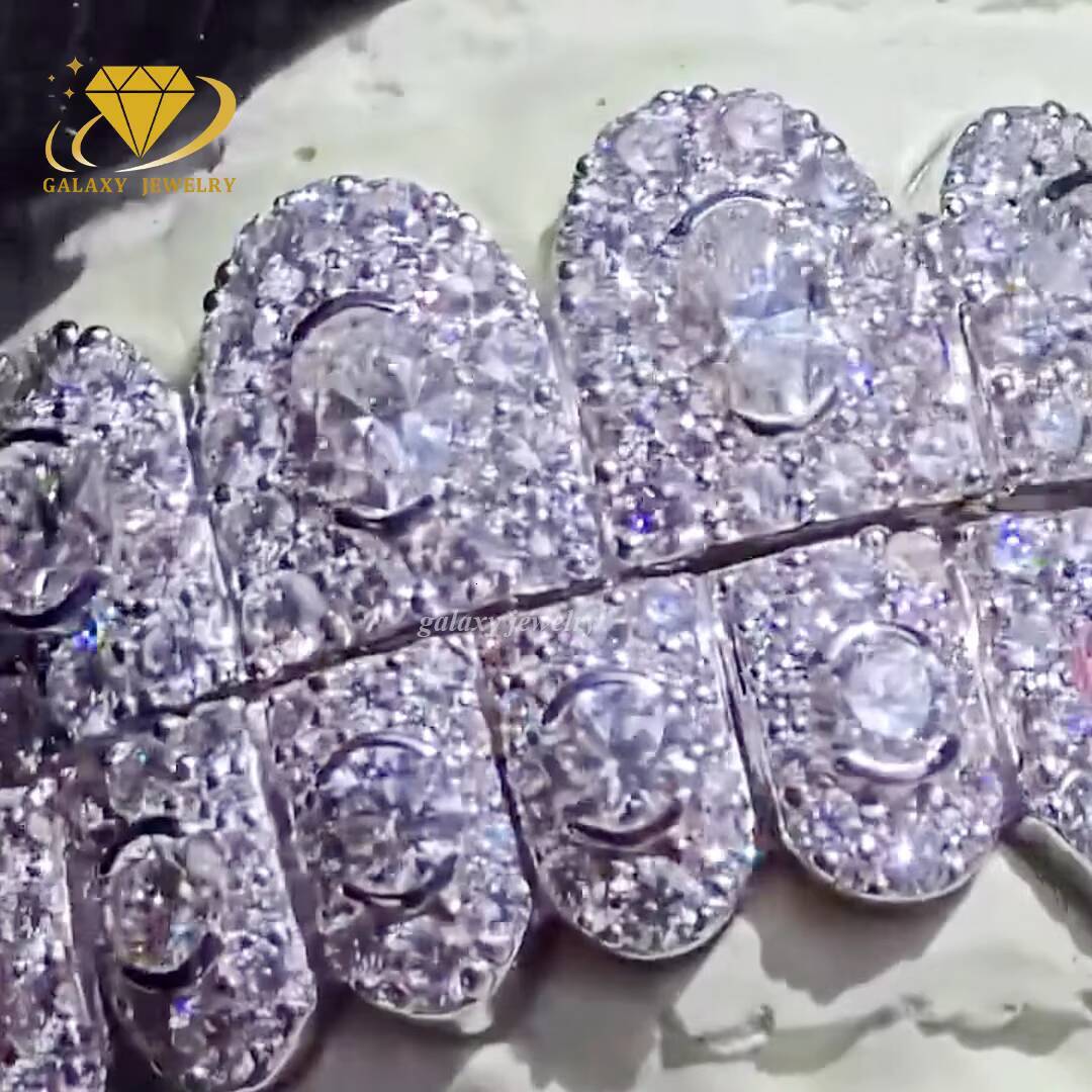 Custom VVS Moissanite Teeth Grillz Honeycomb Set with Big Stone Grillz Diamond Iced Out Grills Mens Hiphop Honeymoon Grillz