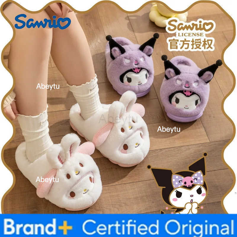 Sanrio Cute Cartoon Kawaii Sanrioed Kuromi My Melody Cinnamoroll Hello Kitty Pochacco Home Warming Autumn and Winter Girls Slippers H251230