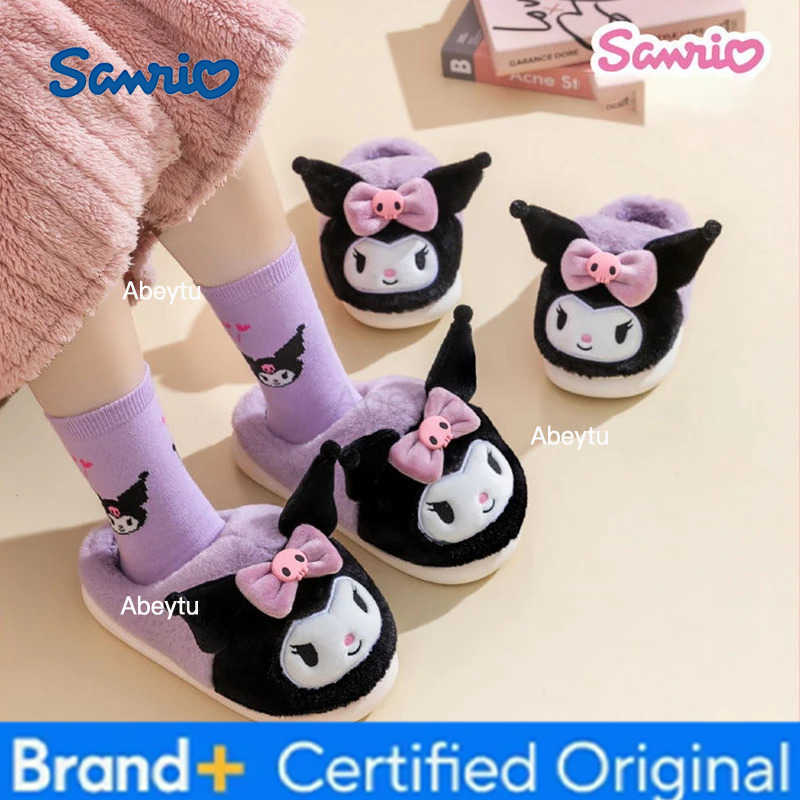 Sanrio Hello Kitty Cotton Slippers Kuromi Cinnamoroll Children Girls Package Home Shoes Cute Cartoon Melody Anti-Slip Warm Shoes H251230