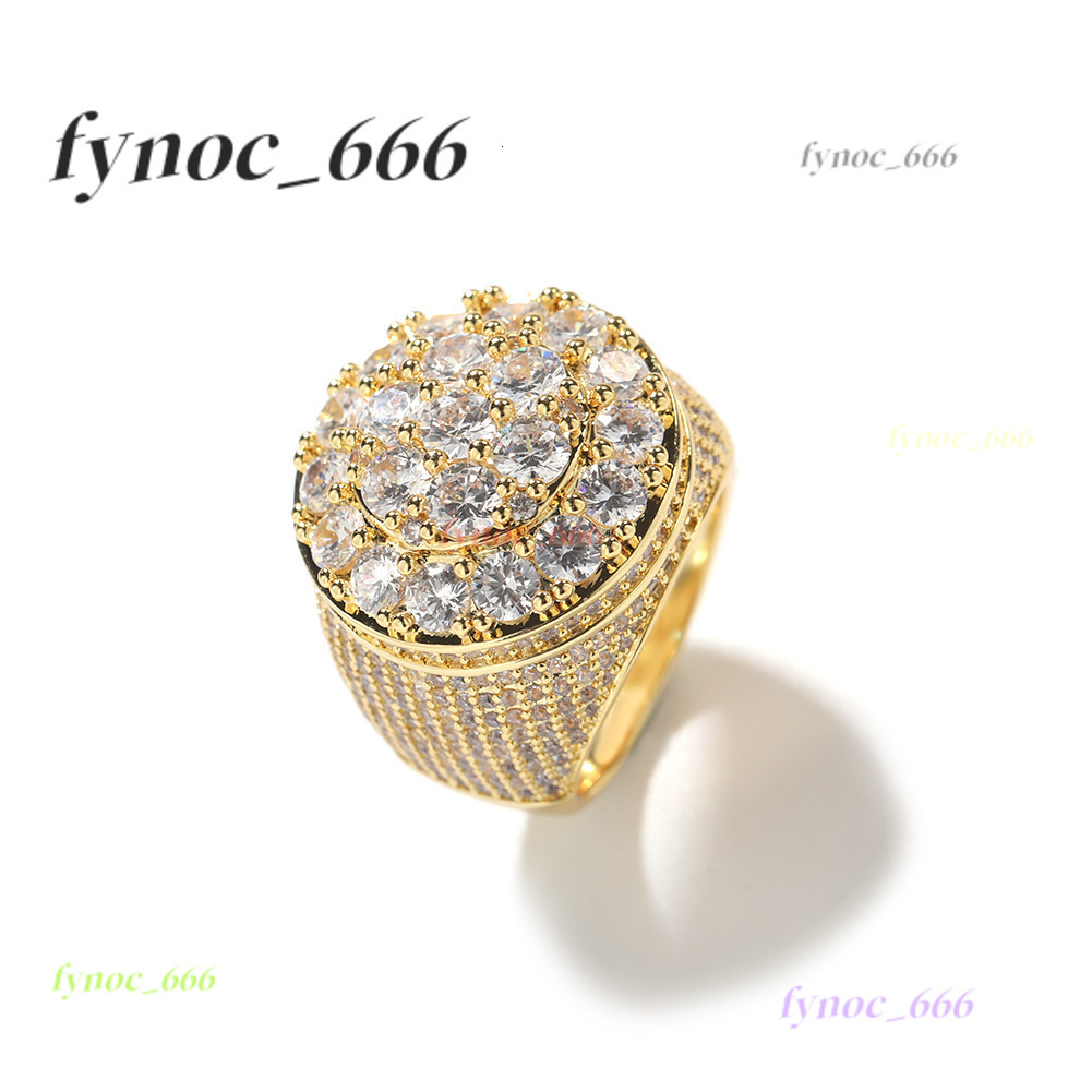 Hip Hop Moissanite Round Flower Rings 18K Real Gold Plated TopBling Mens Jewelry