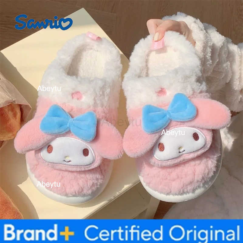 Sanrio New Hello Kitty Kuromi My Melody Creative Cotton Slippers High-Value Anime Couple Indoor Non-Slip Warm Soft-Soled Shoes H251230