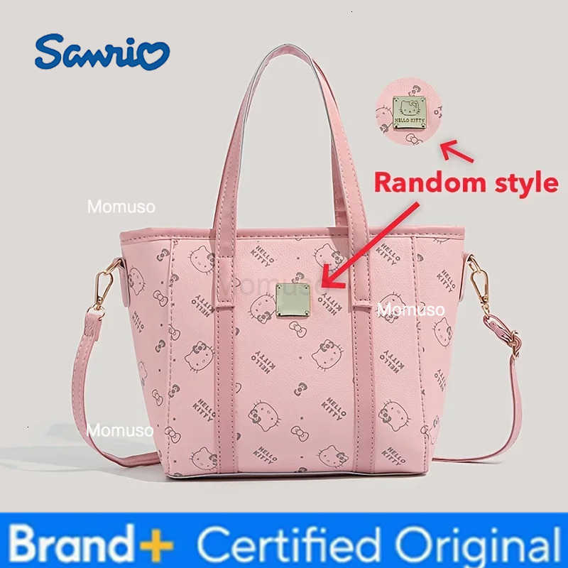 Sanrio MINISO Hello Kitty Tote Basket Bag Pink Leather Womens Handbag Large Capacity Kawaii Crossbody Shoulder Bag For Women H251230