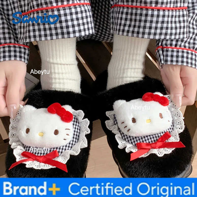 Sanrio Kawaii Kuromi Cotton Slippers Cartoon Female Kawaii Indoor Anti-Slip Shoes Winter Thicken Warm Wear-Resistant Plush Slippers H251230