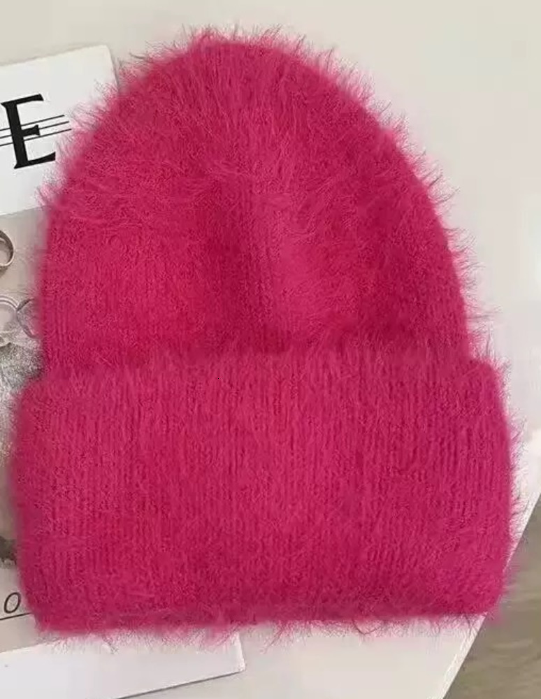 Fluffy Alpaca Wool Beanies Women Warm Knitted Hat Winter Bonnet 241122