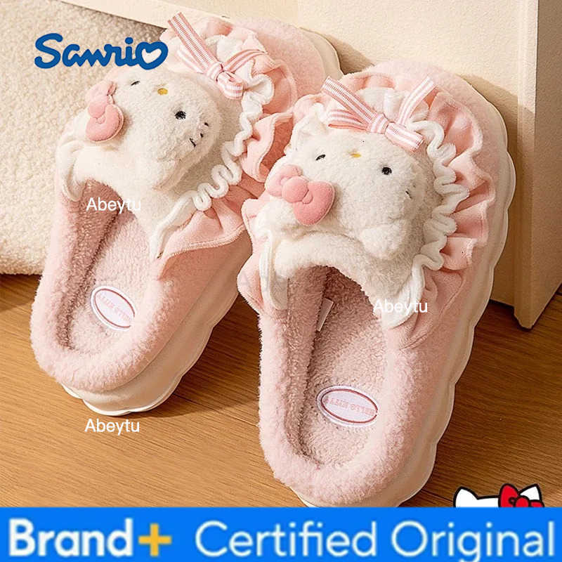 Sanrio Hello Kitty Fuzzy Slipper Anime Cartoon Cinnamoroll Kuromi My Melody Winter Plush Non Slip Slippers Cute Home Flat Shoes H251230