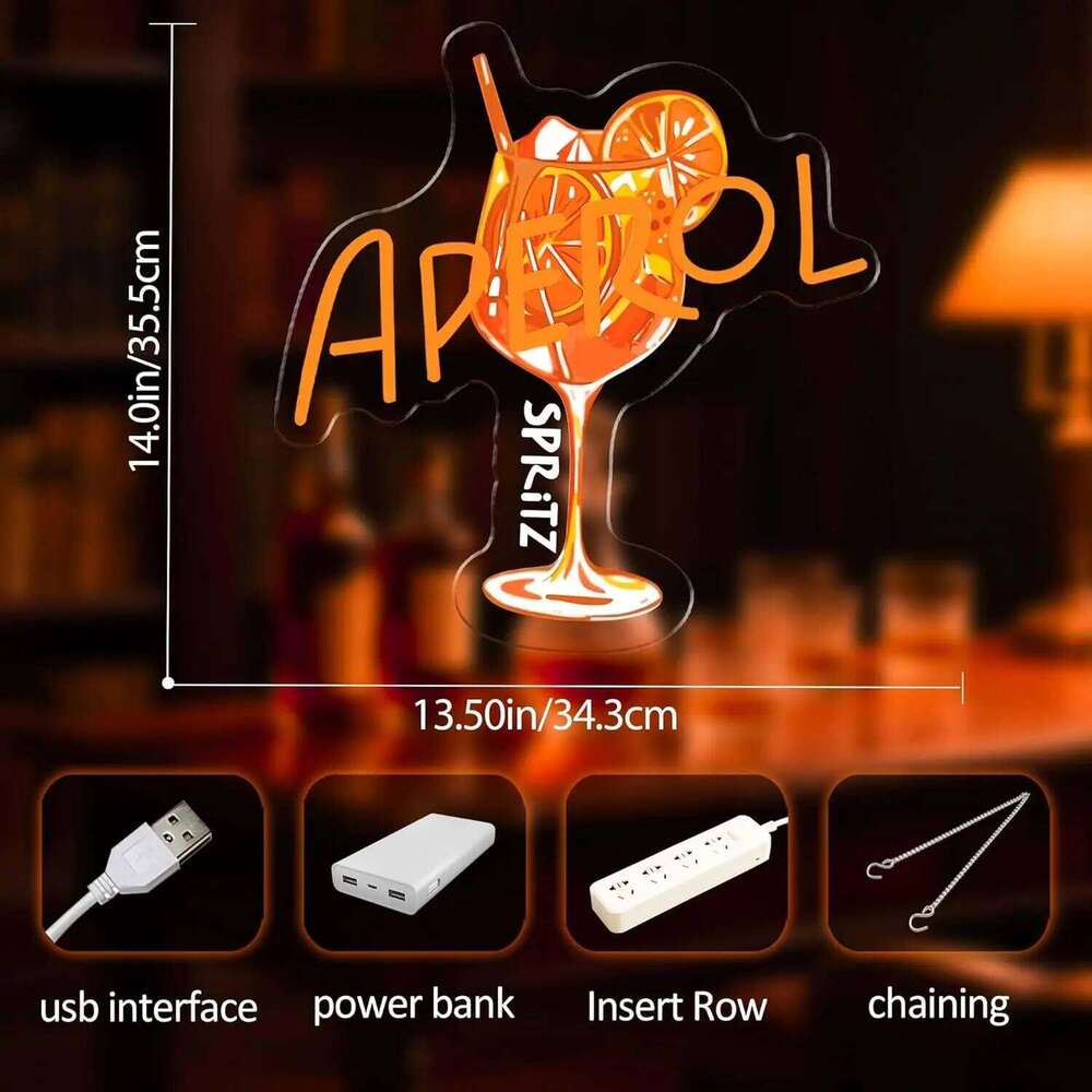 Aperol Sign LED Cocktail Neon Light for Home Bar Man Cave Kitchen Party Decor Spritz Lover Gift USB Powered Dimmable 25L1230