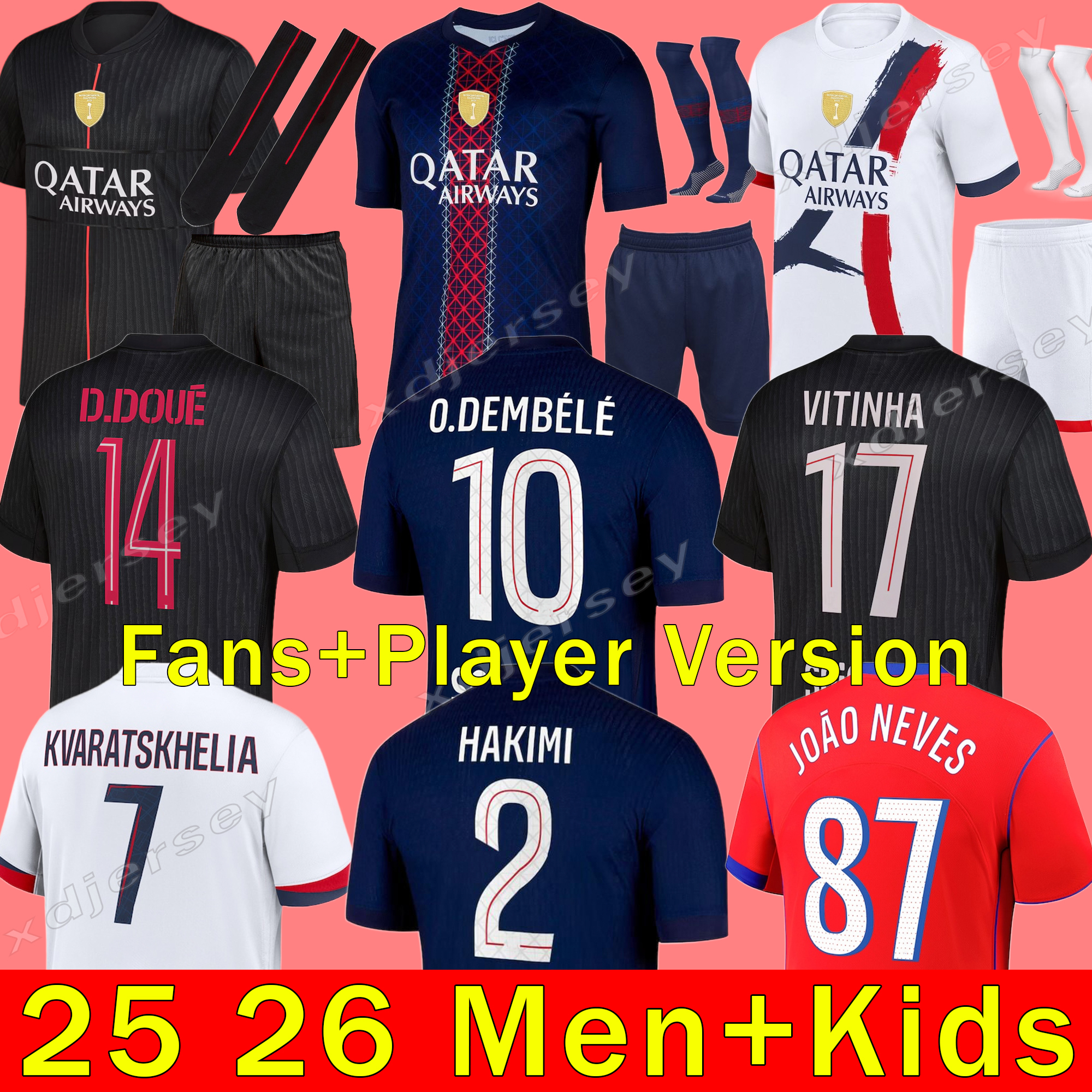 2025 2026 maillot de foot Kvaratskhelia soccer jerseys 4th JOAO NEVES HAKIMI football shirt 25 26 hommes BARCOLA Zaire-Emery O.Dembele PARIS Fourth PSGES Kits