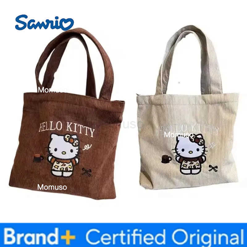 Sanrio New Hello Kitty Handbag Cute Embroidered Large-Capacity Handbag Corduroy Japanese Small Bag Students School Single Shoulder Bag H251230