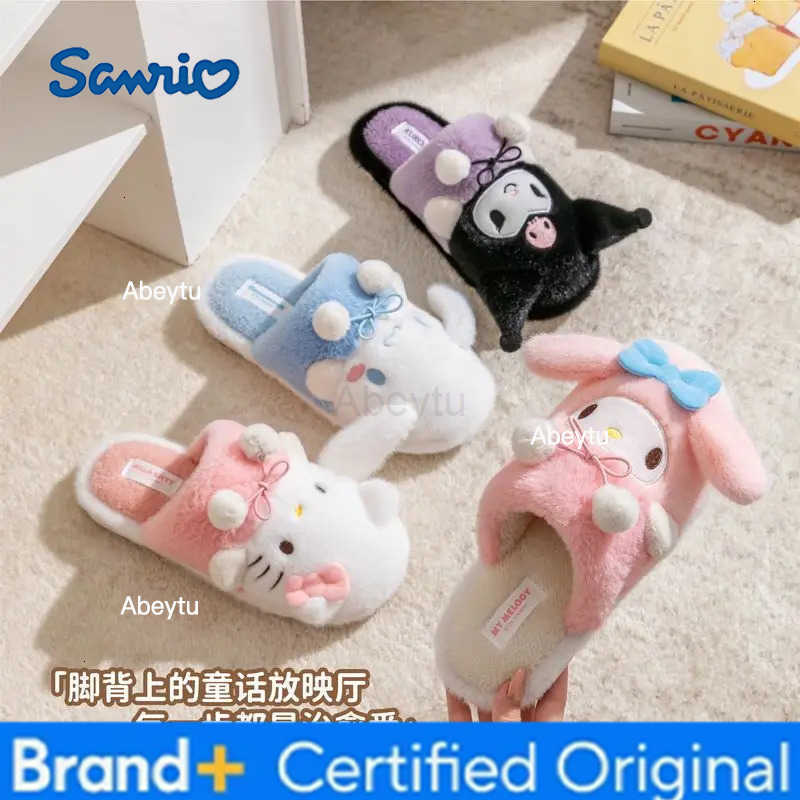Sanrio Hello Kitty Cinnamoroll anime cartoon cute kawaii fashionable girls indoor non-slip home cotton slippers for autumn and winter H251230