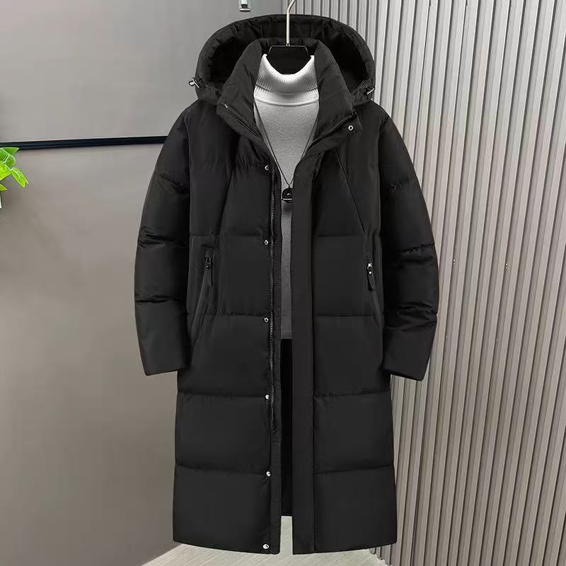 winter down jacket mens coat fashionable thick style warm 90% white duck down jacket mens hooded black long park 240913