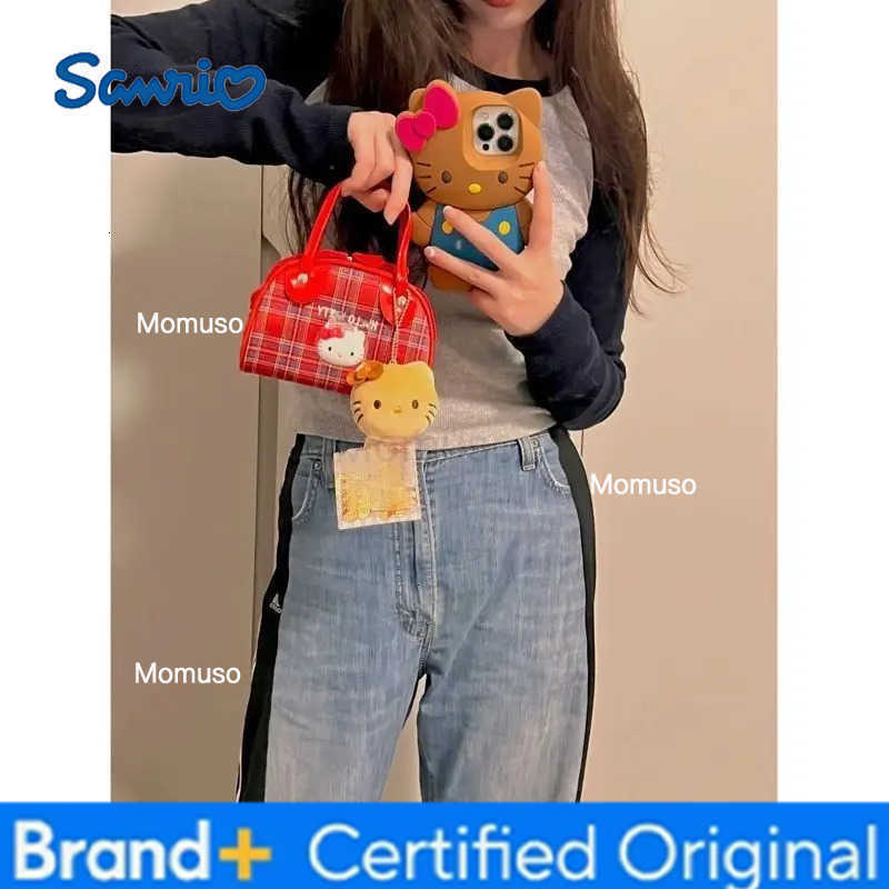 Sanrio Cute cartoon character Hello Kitty plaid handbag Kawaii shoulder bag Exquisite bag Retro bag Female holiday gift Wholesale H251230