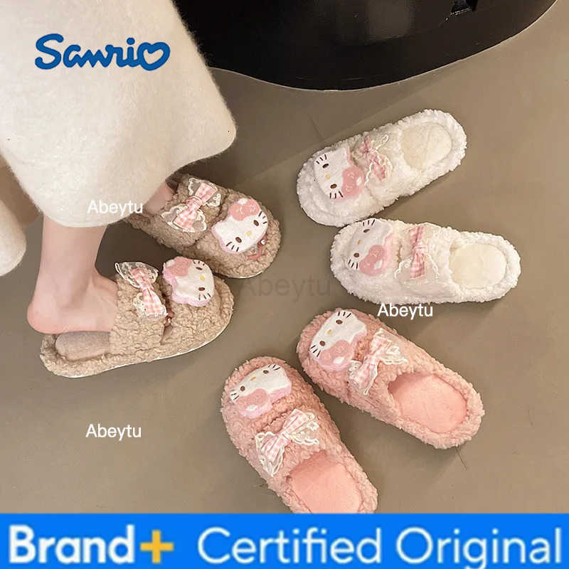 Sanrio Kids Slippers House Shoes Cotton Cartoon Open toeWinter Shoes For Girls Warm Anti-slip Soft Bottom Pink White Shoes Size 35-40 H251230