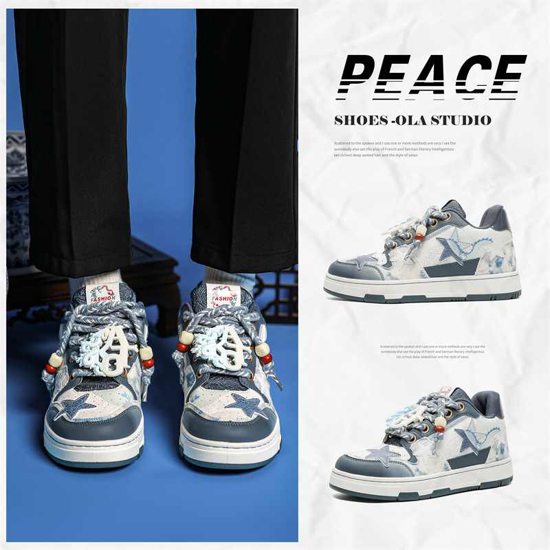 Hot new free shipping casual shoes for shoes blue Fashionable and versatile blue and white porcelain star shaped bread shoes