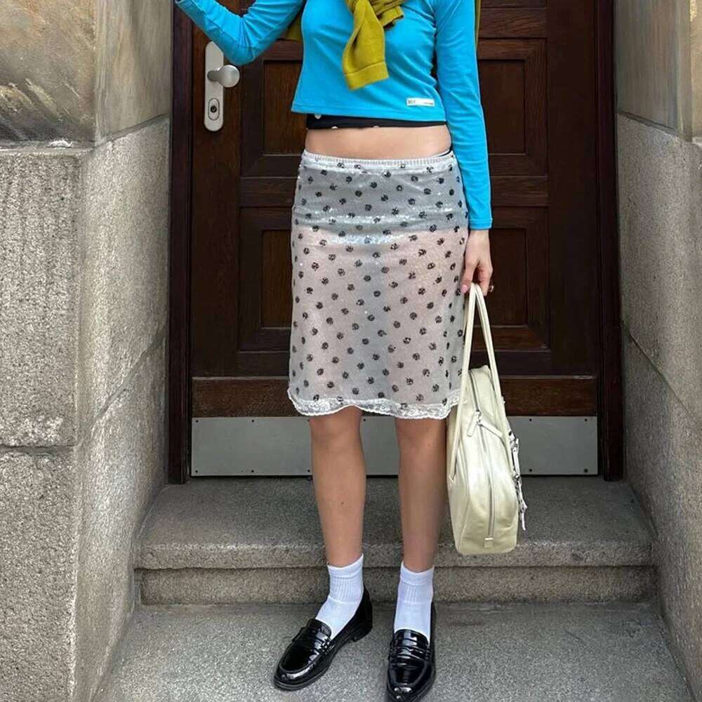 Tuularose High Waist Glitter Fashion Sequins Vintage Polka Dot Printed Skirts Summer Party Y2k Sexy Hot Girls Womens Skirt