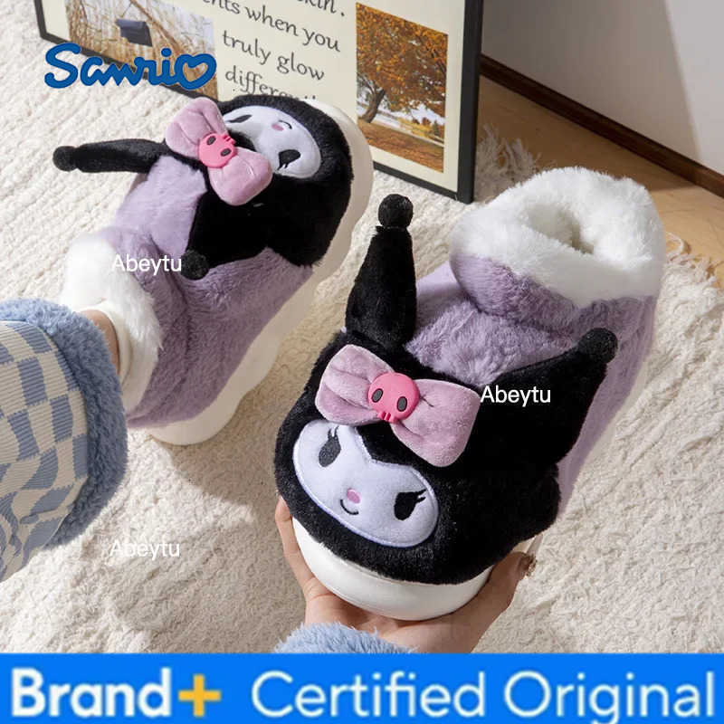 Sanrio My Melody Cotton Slippers Girl Winter Include Heel Student Thicken Velvet High New Thick Sole Anti-Slip Cotton Shoes H251230