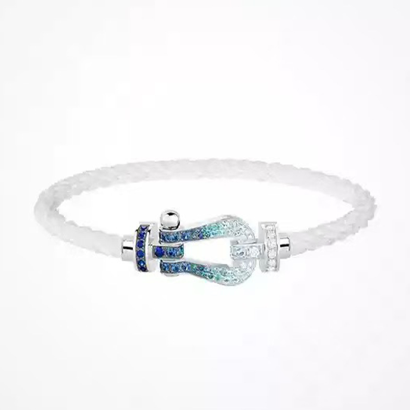 2025 Fashion Charm Fredd Luxury Crystal Gradient Blue Horseshoe Buckle Medium Size High Quality Nylon Rope Bracelet Z260313