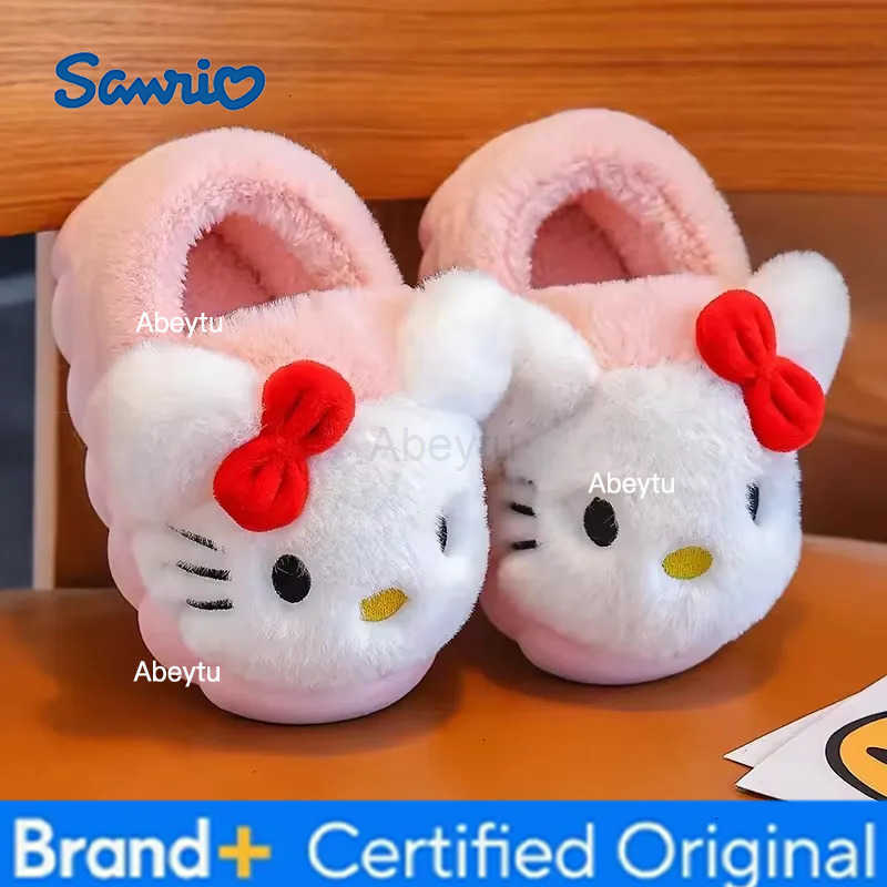 Sanrio 2025 Hello Kitty Autumn/Winter Cotton Slippers Cover Heel Cute Flat Plush Slippers Autumn Anime Peripheral Christmas Gift H251230