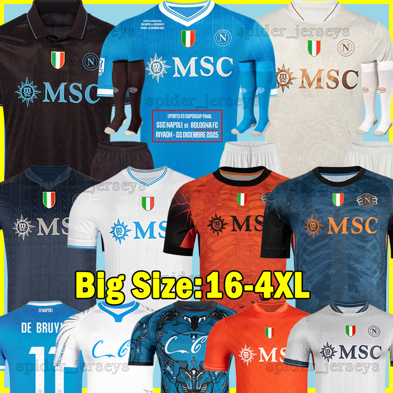 XXXL 4XL 25 26 LUKAKU NaPoLi Soccer Jerseys DE BRUYNE NERES McTOMINAY ANGUISSA 2025 2026 SSC Naples Player Version HOJLUND Goalkeeper MERET Football shirts Kids Kits
