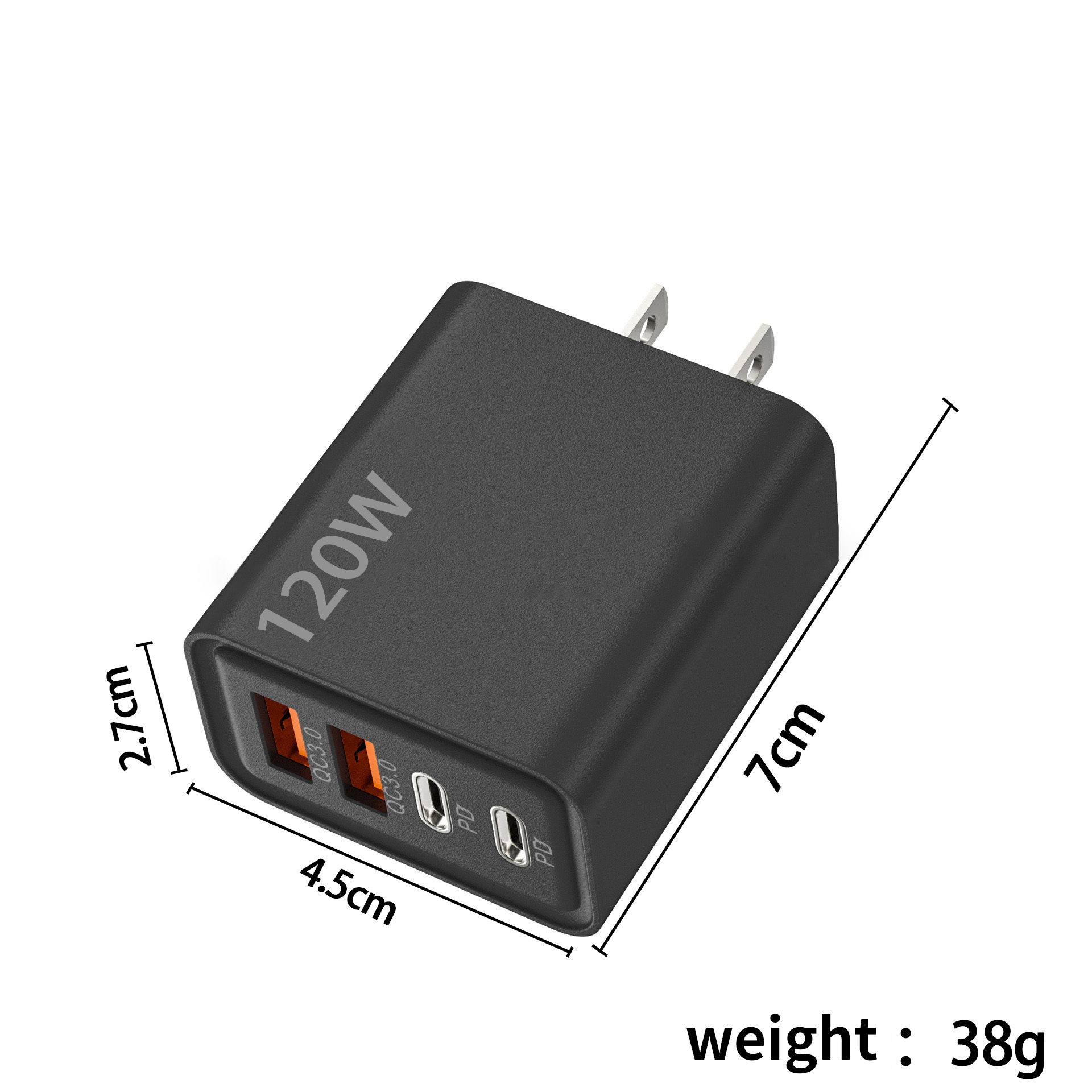 Universal 120W QC3.0 PD Type C fast charger 4 ports 2 USB 2 type c port with EU US UK power plug