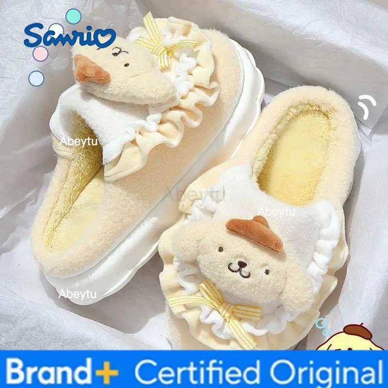 Sanrio Sanrioed Hello Kittys Cotton Slippers Cartoon Kuromi Cinnamoroll Winter Indoor Home Slippers Thick Sole Keep Warm Cotton Shoes H251230