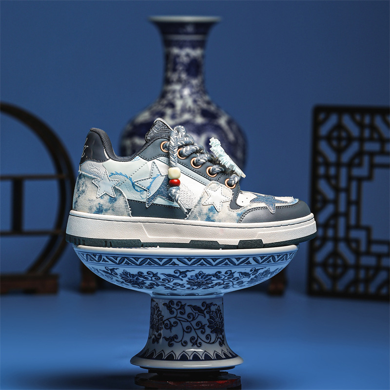 Hot new free shipping casual shoes for shoes blue Fashionable and versatile blue and white porcelain star shaped bread shoes